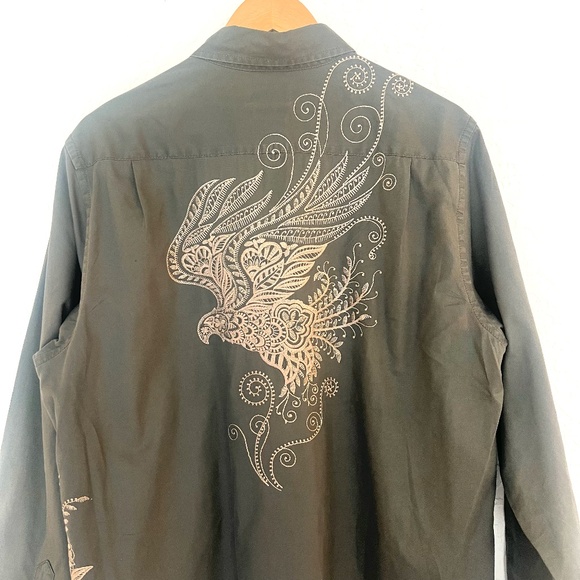 Lucky Brand Mens Long Sleeve Medium Embroidered Shirt Large Brown Tan - Picture 6 of 7